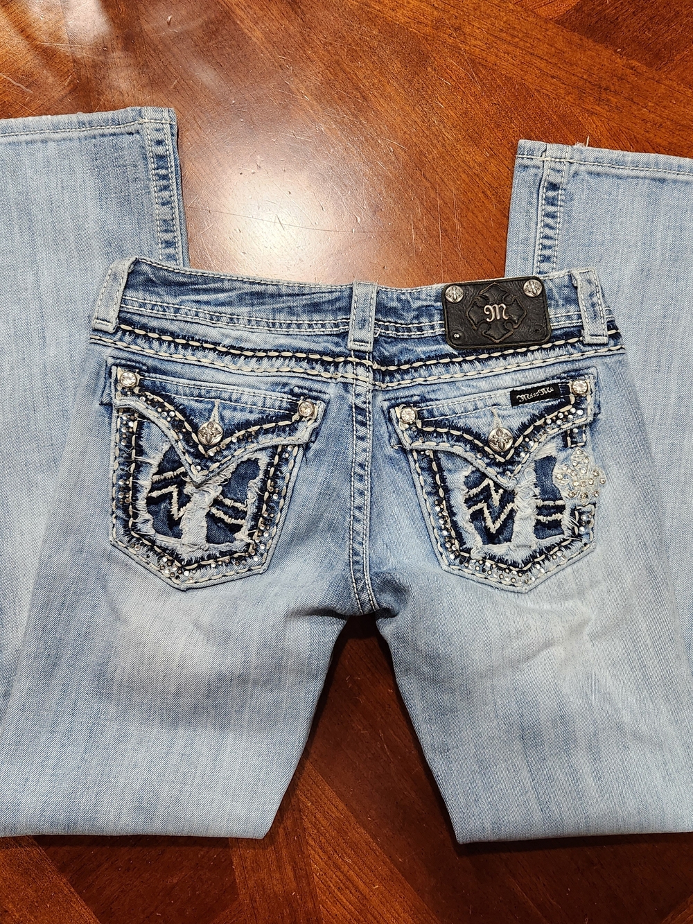 Miss Me Light Wash Embellished Women’s Jeans - Light Blue Size 27 Boot
